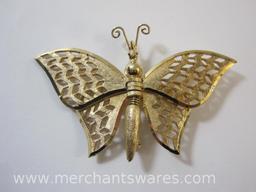 Two Gold Tone Pins including Butterfly with Moving Wings and Ballet Slippers