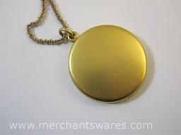 Gold Tone Necklaces, One with Locket and Pictures, and a Sarah Coventry Cancer Astrology Pendant