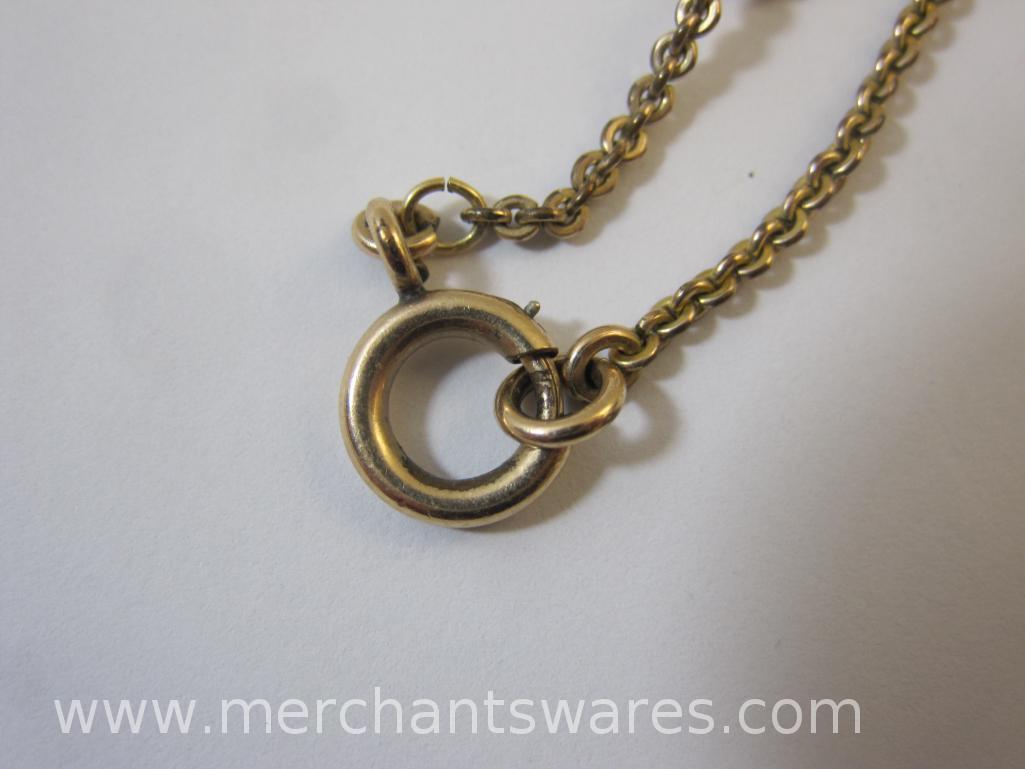 Gold Tone Necklaces, One with Locket and Pictures, and a Sarah Coventry Cancer Astrology Pendant