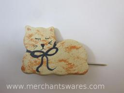 Cat Themed Pins including Black Ceramic Cat handmade by Carol Halmy, 3oz