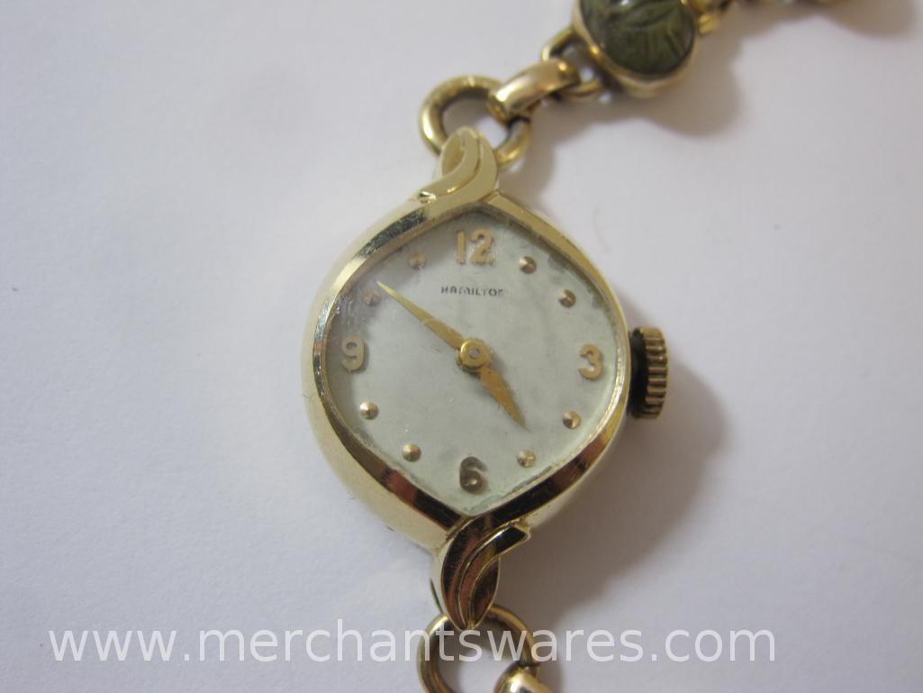 Vintage Hamilton Gold Filled Scarab Watch, Mechanical Wind Mechanism is working, keeps time.