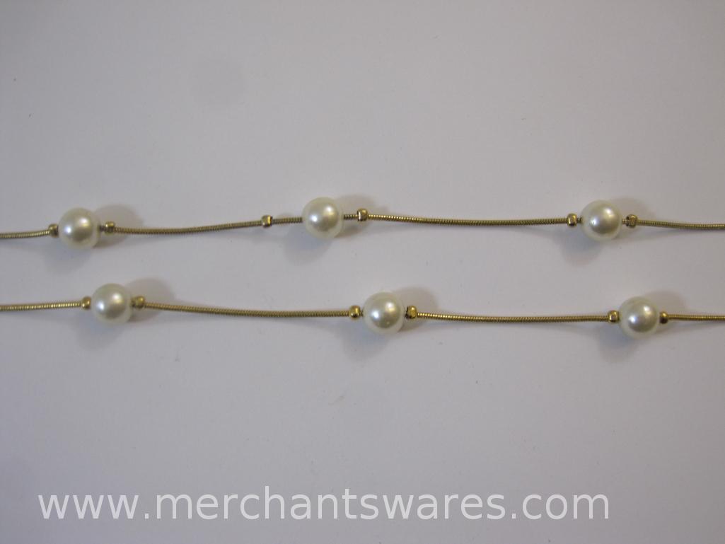 Three Gold Tone Necklaces with Faux Pearls