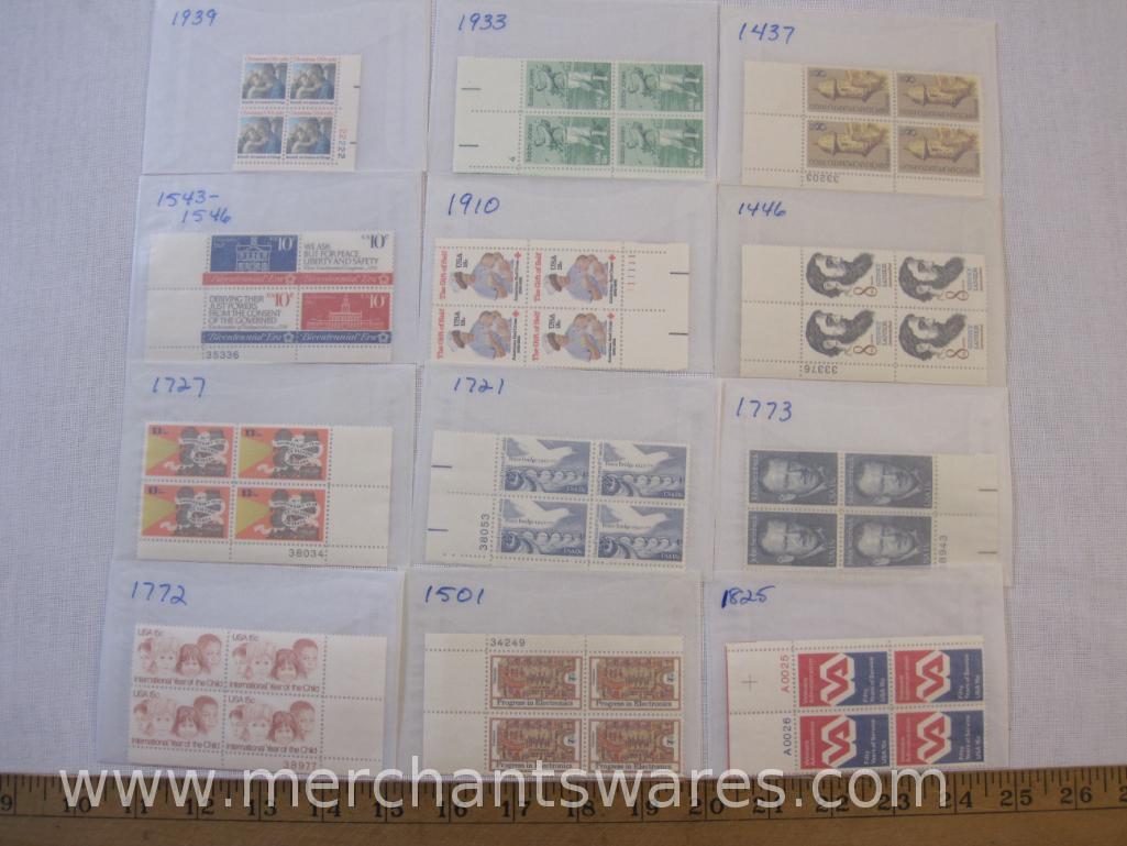 Twelve Blocks of Four US Postage Stamps including 15c International Year of the Child (1772), 13c