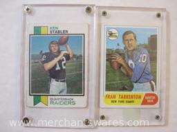 Two Vintage NFL Football Trading Cards in Plastic Cases including Topps Ken Stabler 487 and Fran