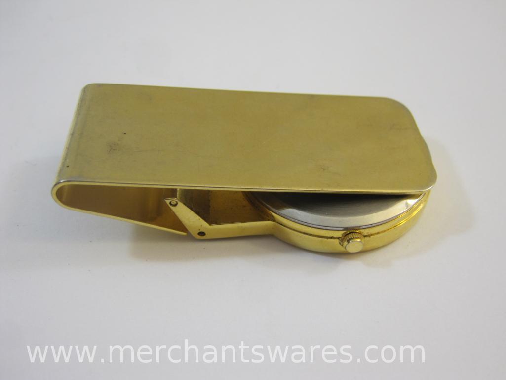 Vintage Colbri Verichron Gold Tone Money Clip Watch