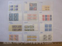 Twelve Blocks of US Postage Stamps including 8c Copernicus (1488), 15c Veterans Administration Fifty