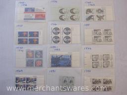 Twelve Blocks of Four US Postage Stamps including 8c The Boston Tea Party (1480-1483), 10c