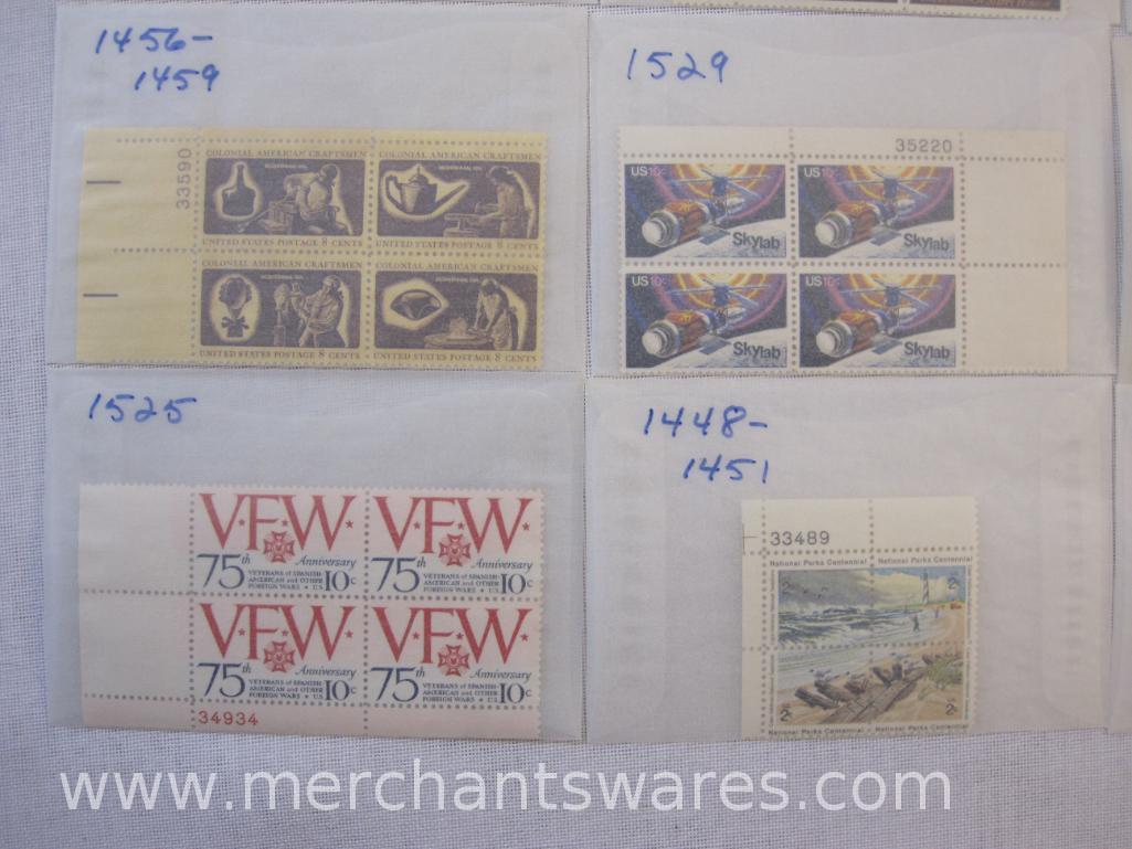 Twelve Blocks of US Postage Stamps including 10c 75th Anniversary VFW (1525), 2c National Parks