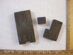 Three Antique Printing Plate Blocks including Telephone, Chair, and Thorogood Shoes Advertising