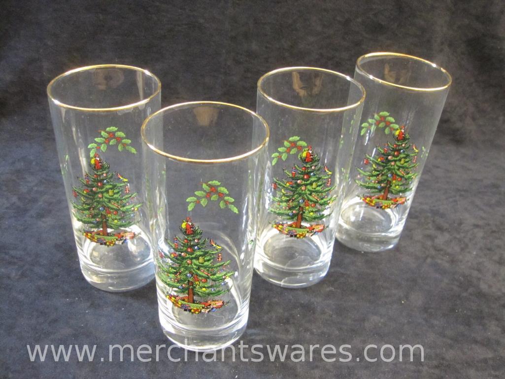 Spode Christmas Tree Set of Four Highball Glasses in Original Box, 3 lbs 2 oz