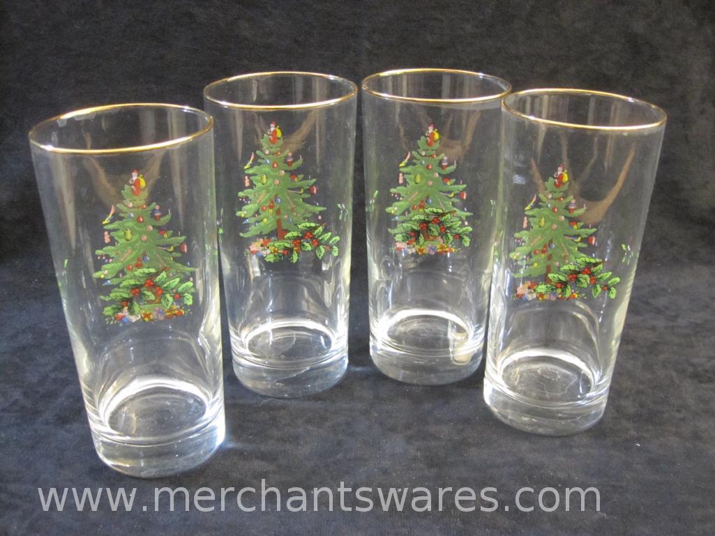 Spode Christmas Tree Set of Four Highball Glasses in Original Box, 3 lbs 2 oz