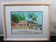 Framed Barney Baller Signed Original Watercolor Painting, "The Island Store", approx 19 x 23 inches