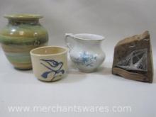 Handmade and Hand Painted Glazed Clay Vase with Salt Glazed Hanging Salt Crock and more
