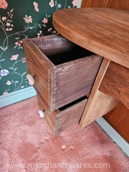 Small Wooden Vanity Table, Five Drawers Porcelain Pulls