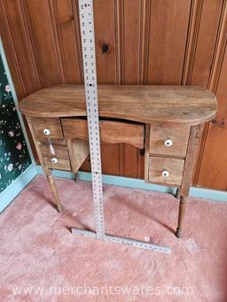 Small Wooden Vanity Table, Five Drawers Porcelain Pulls