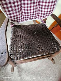 Antique Oak Rocking Chair with Woven Seat, Includes Cushion