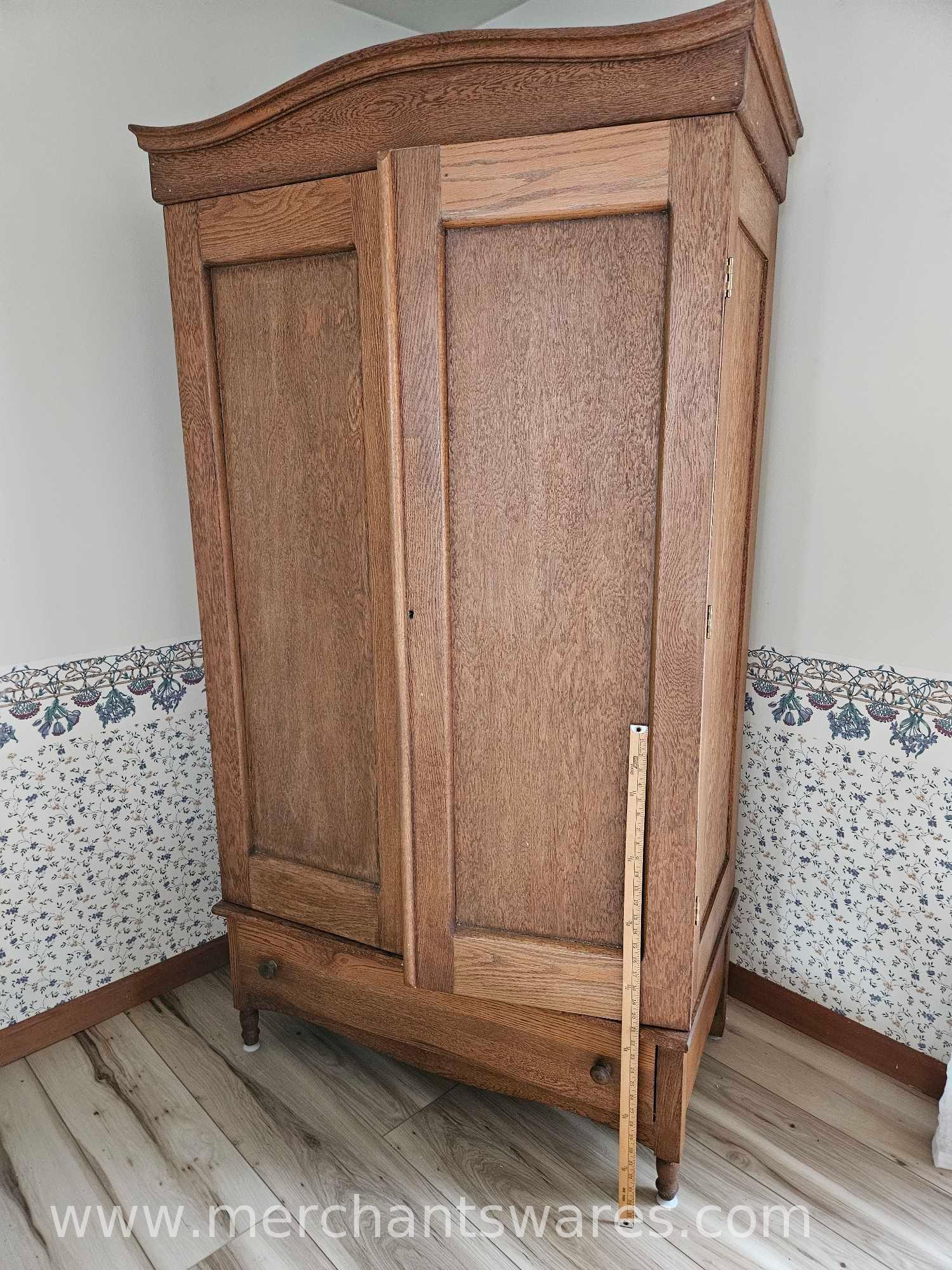 Oak Storage Cabinet with Drawer, CONTENTS NOT INCLUDED