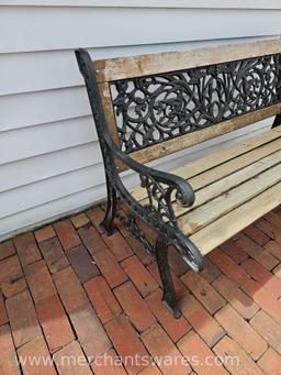 Wrought Ion and Wood Bench, Approximately 4 Ft Wide