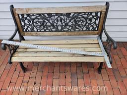 Wrought Ion and Wood Bench, Approximately 4 Ft Wide