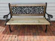 Wrought Ion and Wood Bench, Approximately 4 Ft Wide