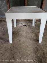 White Plstic End Table, 16x16 by 14 inches tall