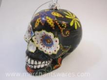 Candy Skull Glass Christmas Ornament, 2 oz
