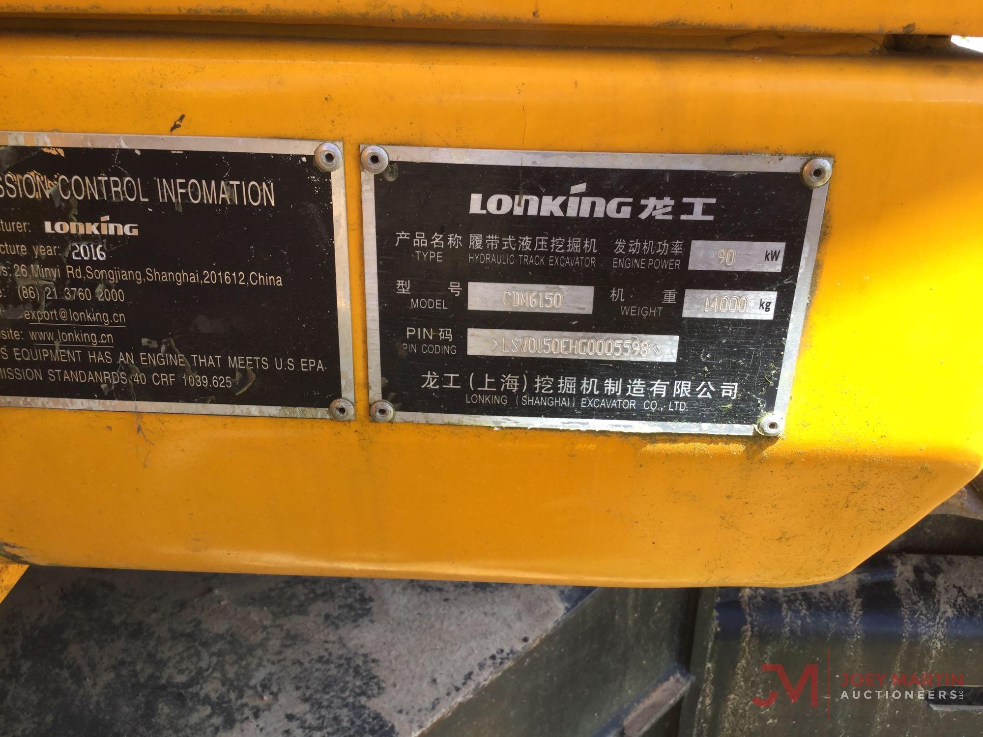 2016 LONKING CDM 6150 HYDRAULIC EXCAVATOR