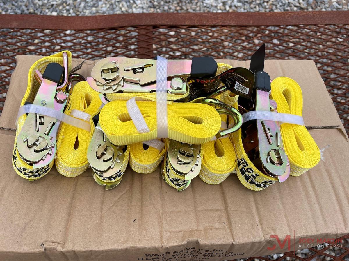(5) NEW 1.5" X 15' RATCHET STRAP WITH J HOOKS