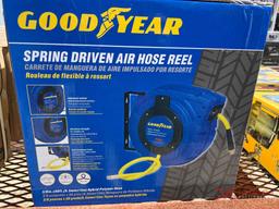 (1) GOODYEAR SPRING DRIVEN AIR HOSE REEL W/ 50' HOSE