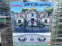 NEW GREATBEAR 20' BI-PARTING WROUGHT IRON GATE, DEER SCENE