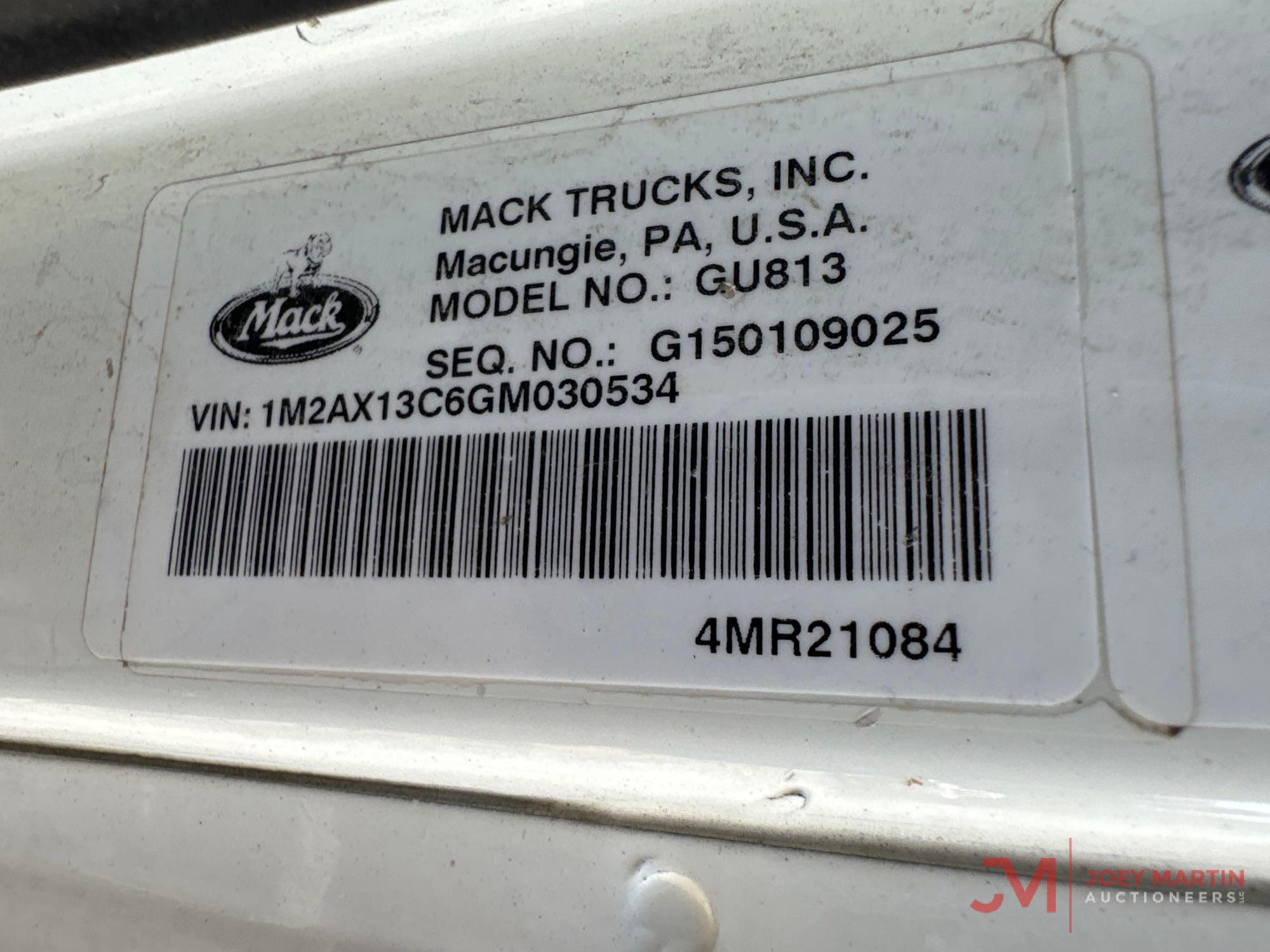 2016 MACK GU813 GRANITE TRI-AXLE DUMP TRUCK