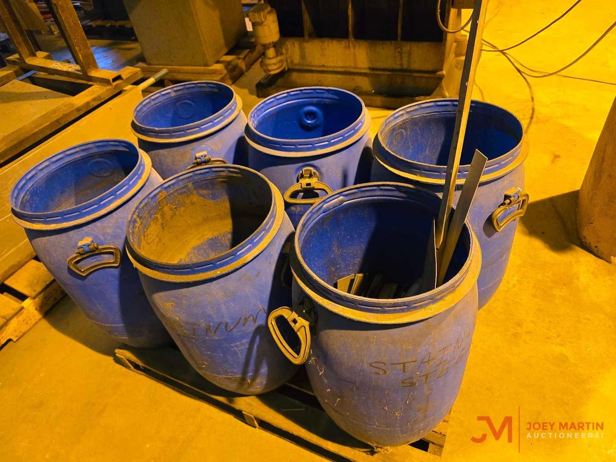 PALLET OF PLASTIC BARRELS