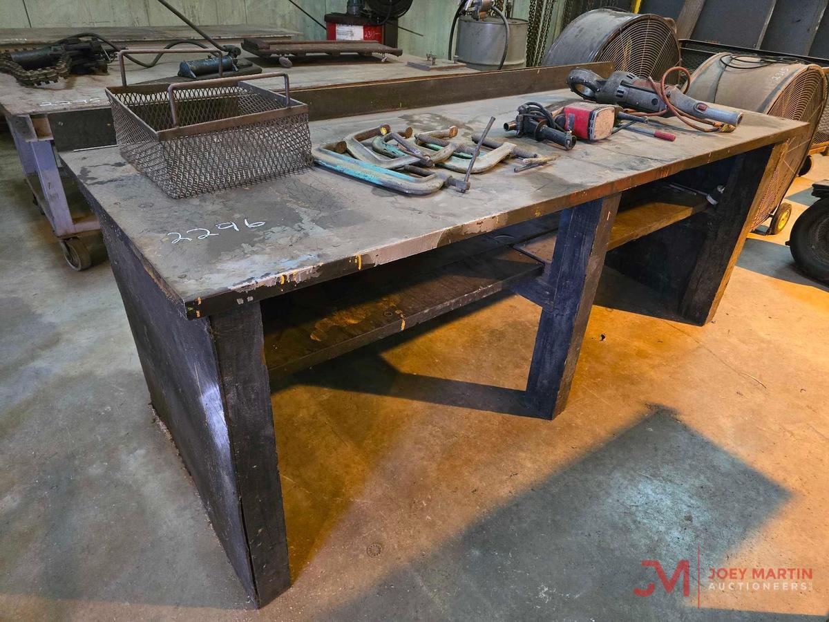 WOODEN SHOP TABLE 3' X 8' W/ CONTENTS