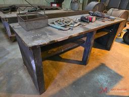 WOODEN SHOP TABLE 3' X 8' W/ CONTENTS