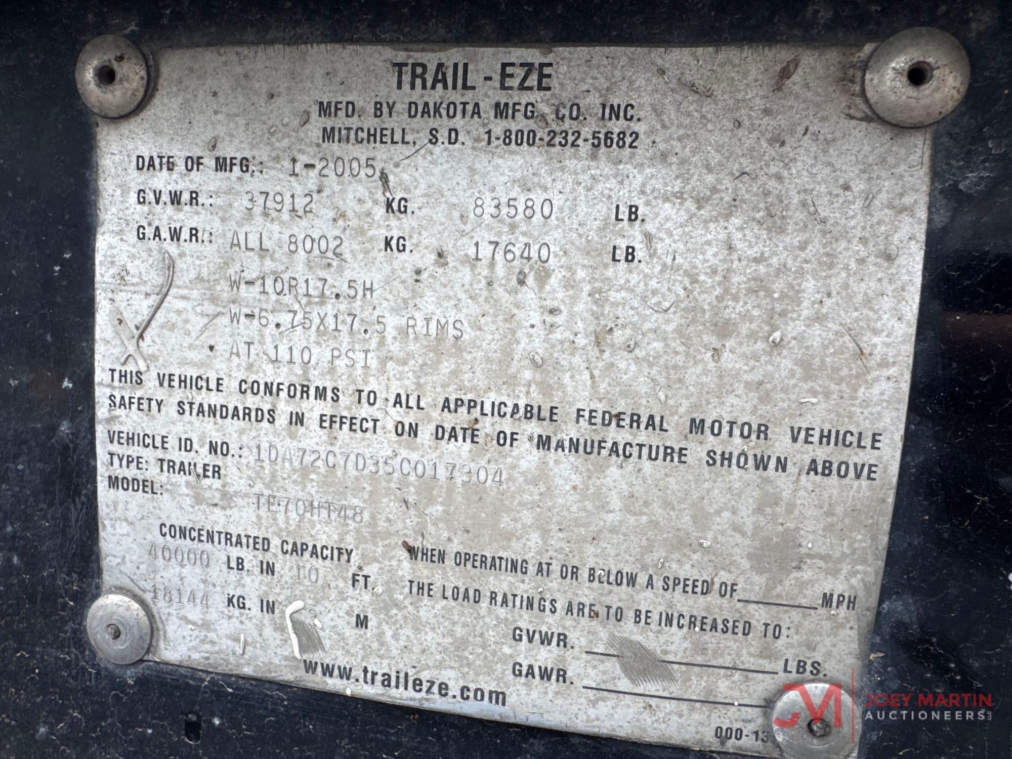 2005 TRAIL-EZE TE70HT48 HYDRAULIC TAIL TRAILER