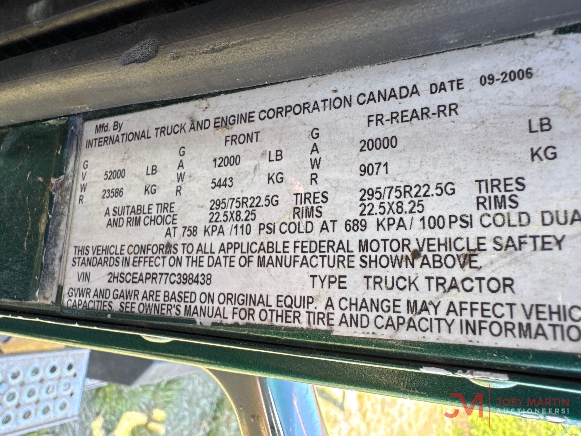 2007 INTERNATIONAL 9200i T/A DAY CAB TRUCK TRACTOR