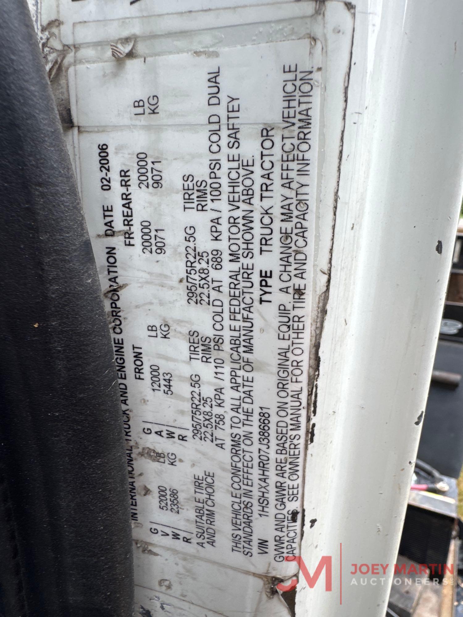 2007 INTERNATIONAL 8600 T/A DAY CAB TRUCK TRACTOR