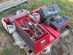 PALLET OF TOOLBOXES & SAFETY TRIANGLES