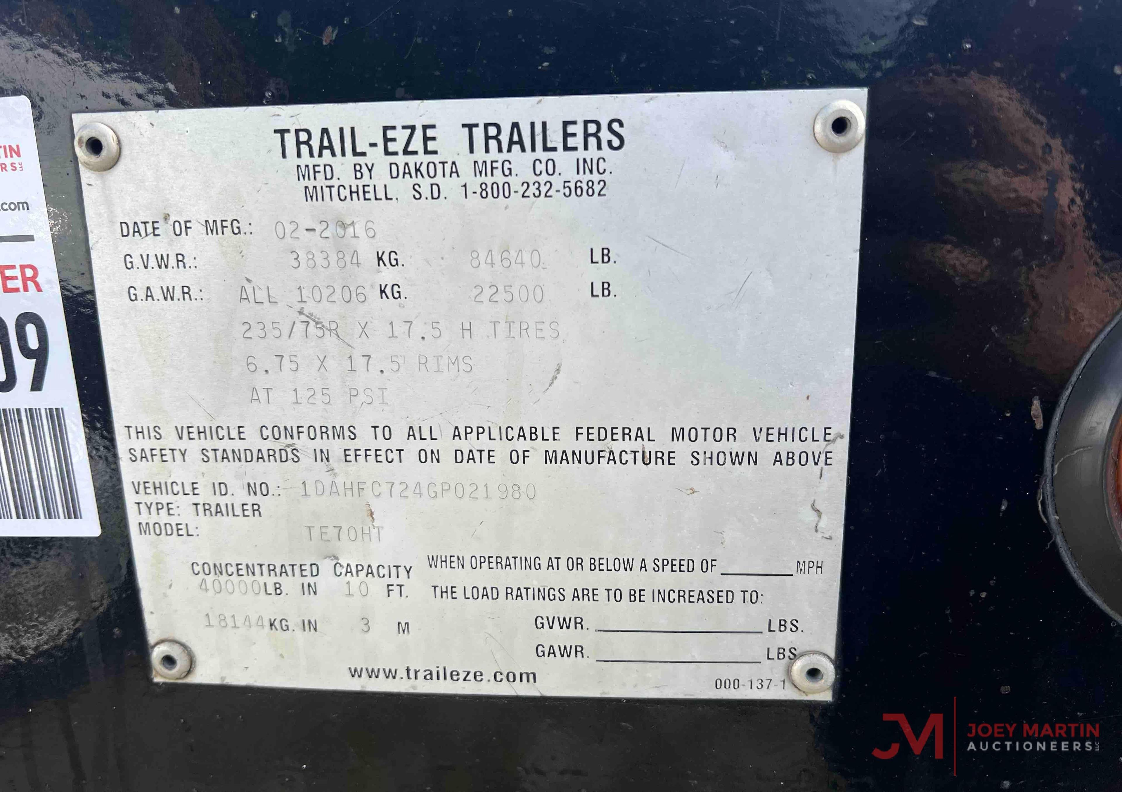 2016 TRAIL-EZE TE70HT HYDRAULIC TAIL TRAILER
