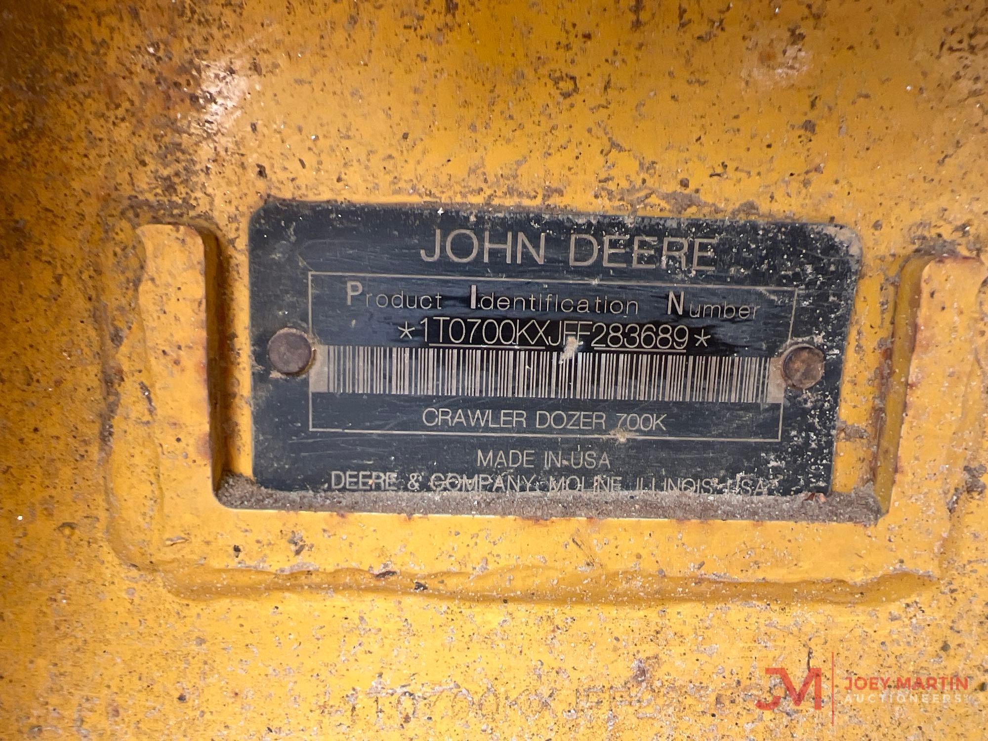 2015 JOHN DEERE 700K LGP CRAWLER DOZER