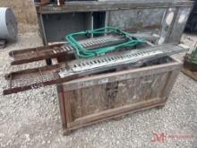 WOODEN CRATE OF MISC FLUIDS, RAMPS, SADDLE RACK