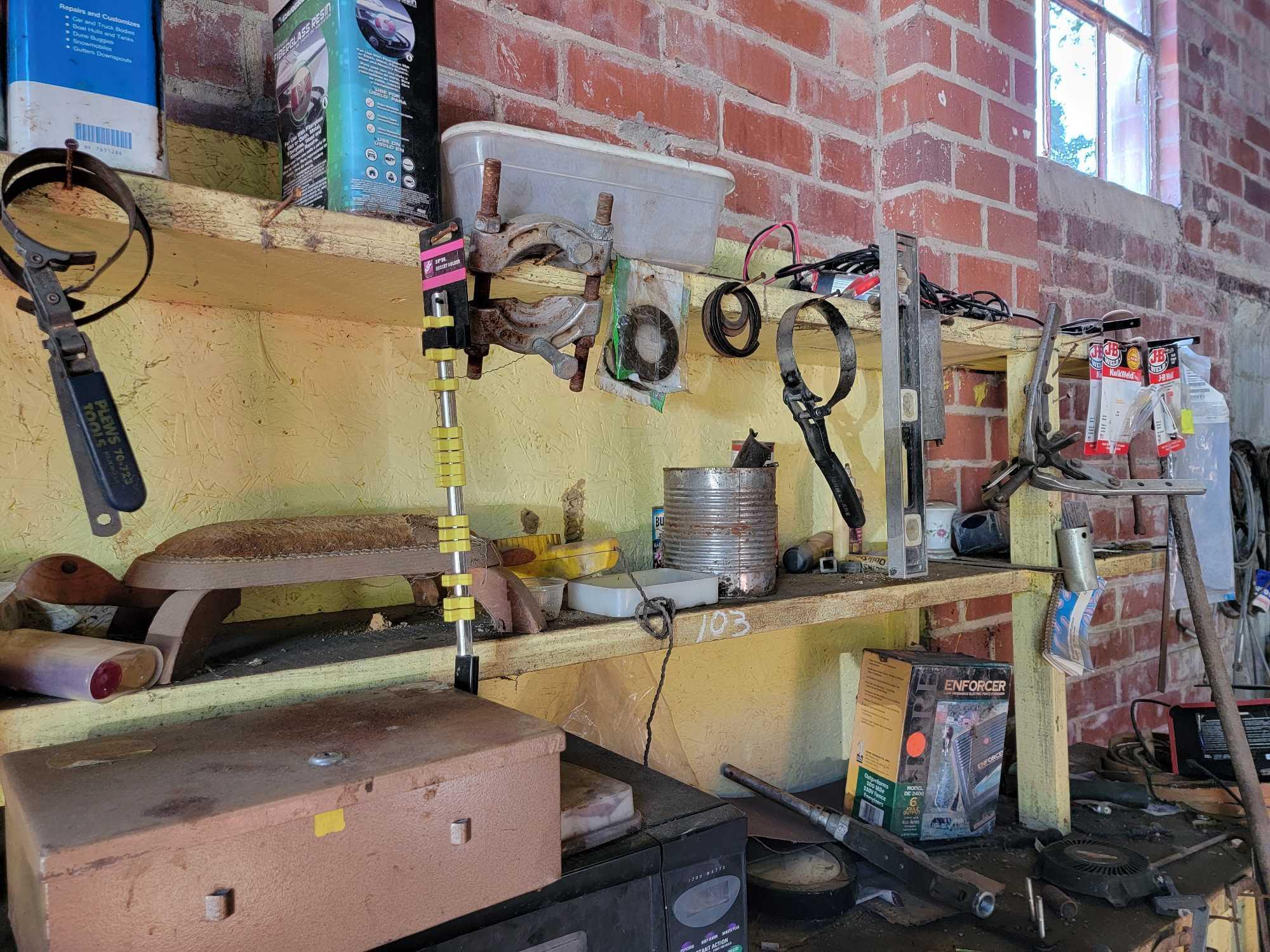 WOOD SHELF & CONTENTS