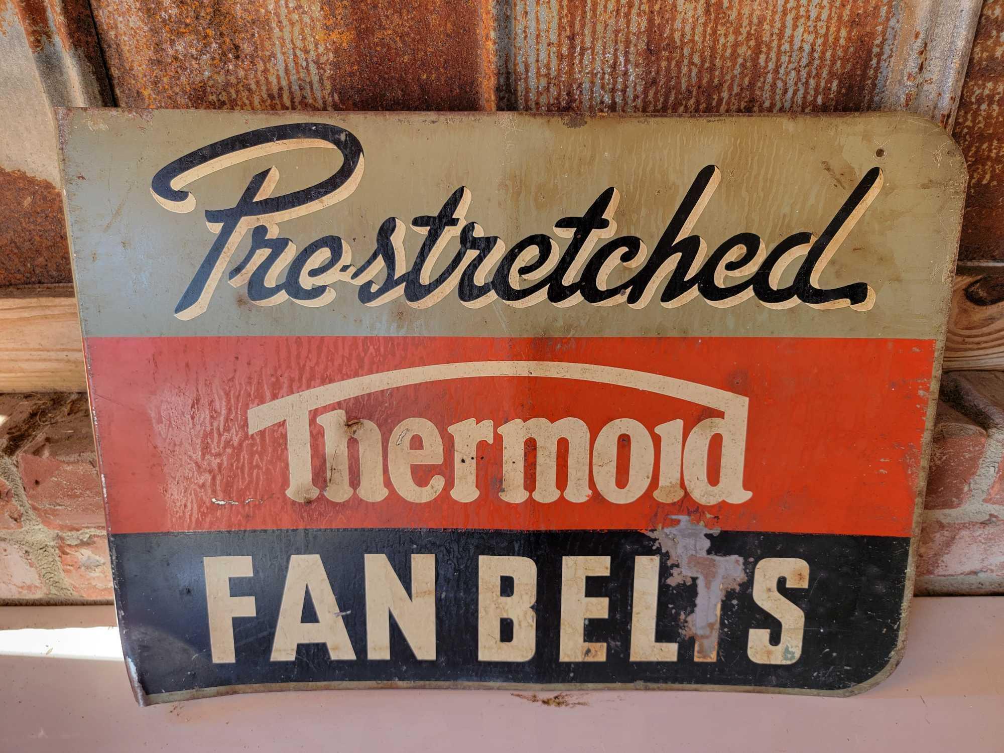 "PRE-STRETCHED THERMOLD FAN BELTS" SIGN