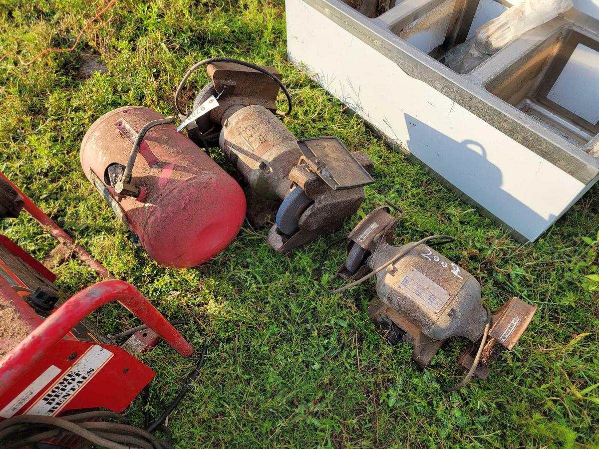 2002 - BENCH GRINDER (2) AND AIR TANK