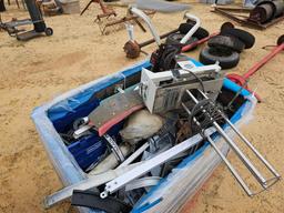 2084 - BOX OF INDUSTRIAL BELTS, PIPE TOOLS MISC