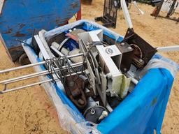 2084 - BOX OF INDUSTRIAL BELTS, PIPE TOOLS MISC