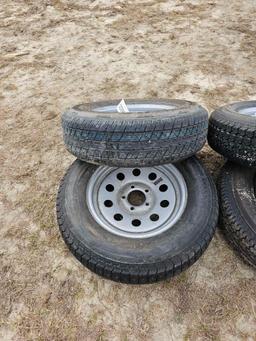 171 - 2 - ST205/75 D15 TIRES ON 5 LUG RIMS