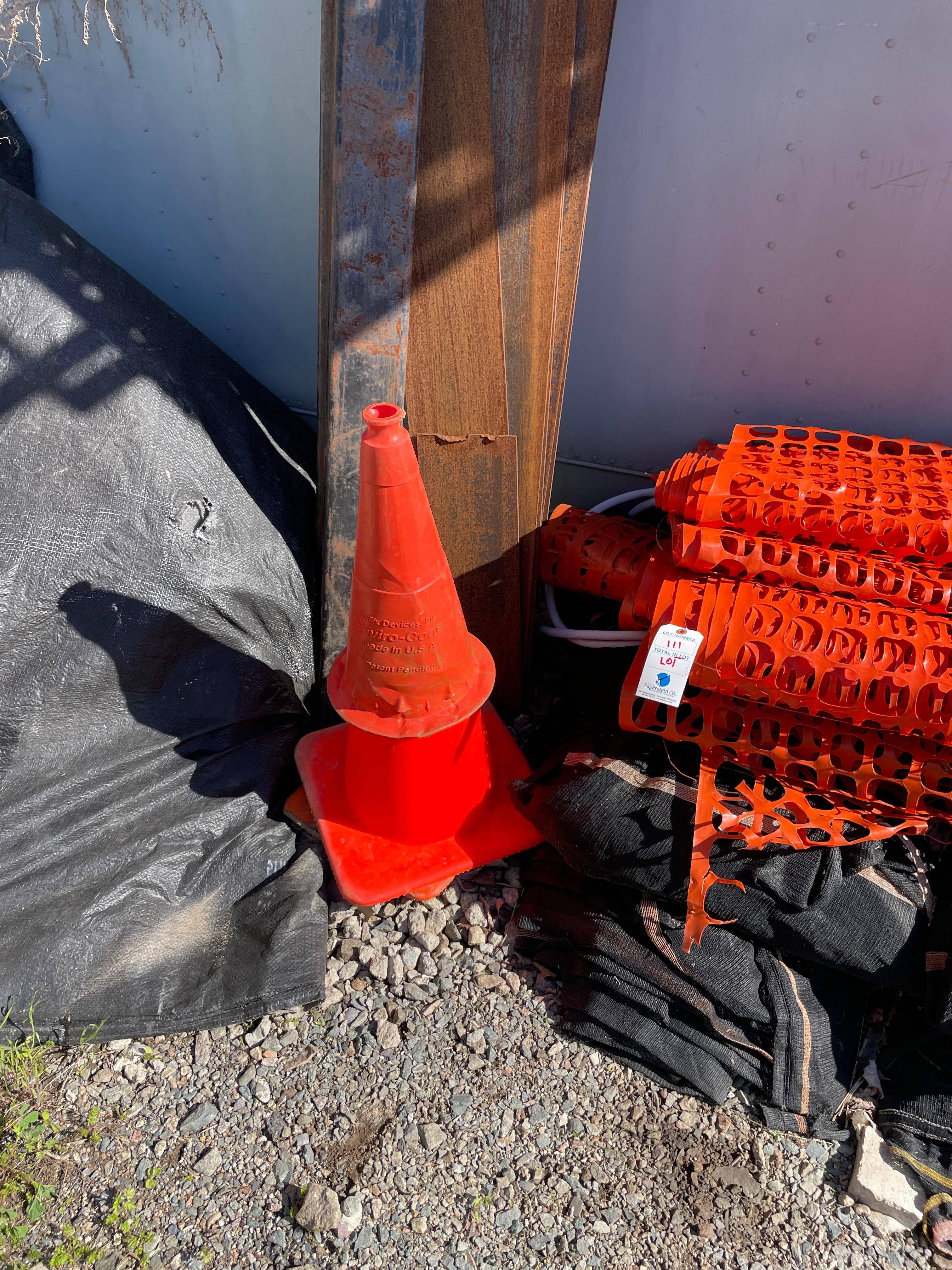 (Lot) Tarps, Fencing, Cones, Sprayers in One Area