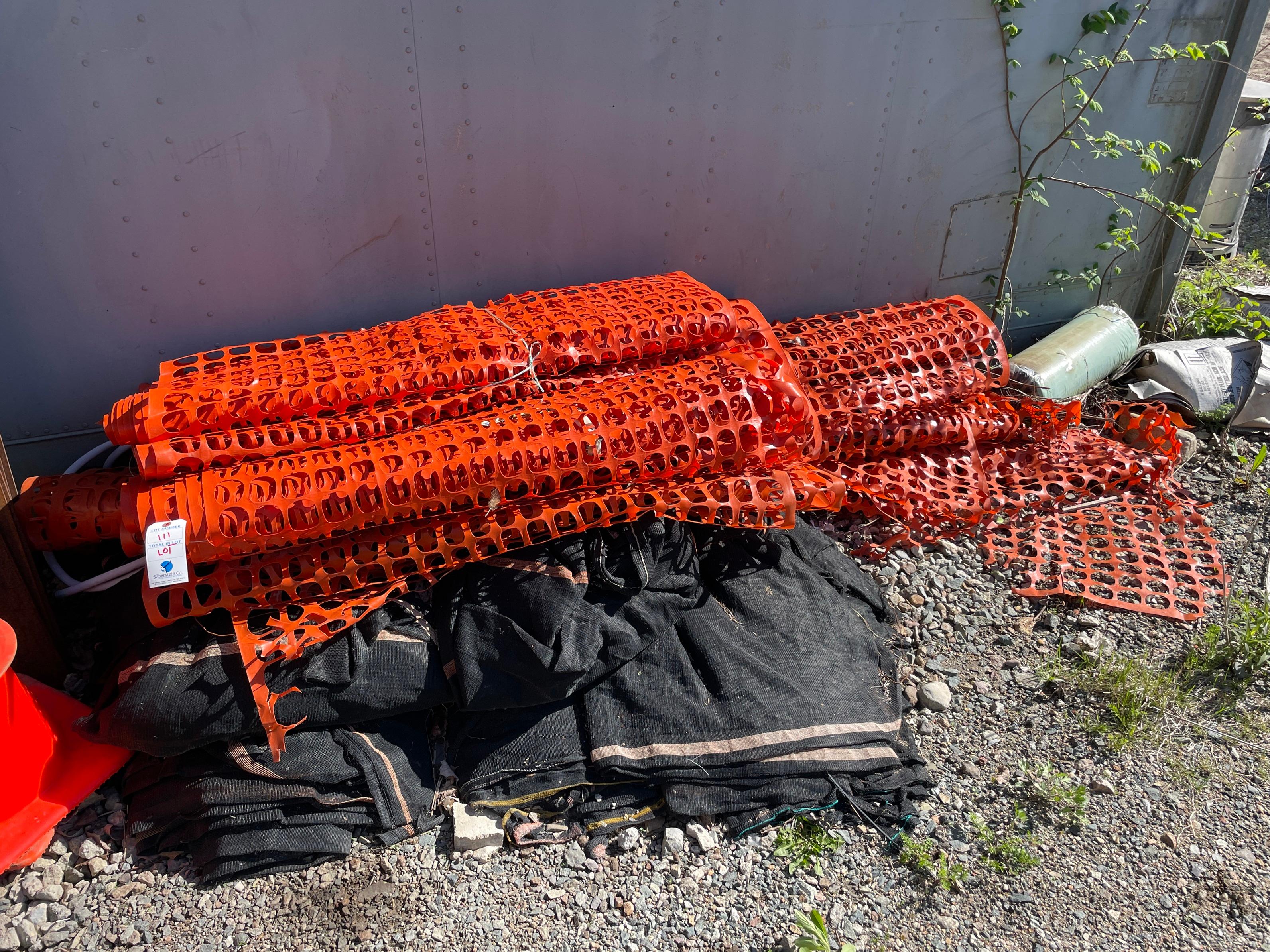 (Lot) Tarps, Fencing, Cones, Sprayers in One Area