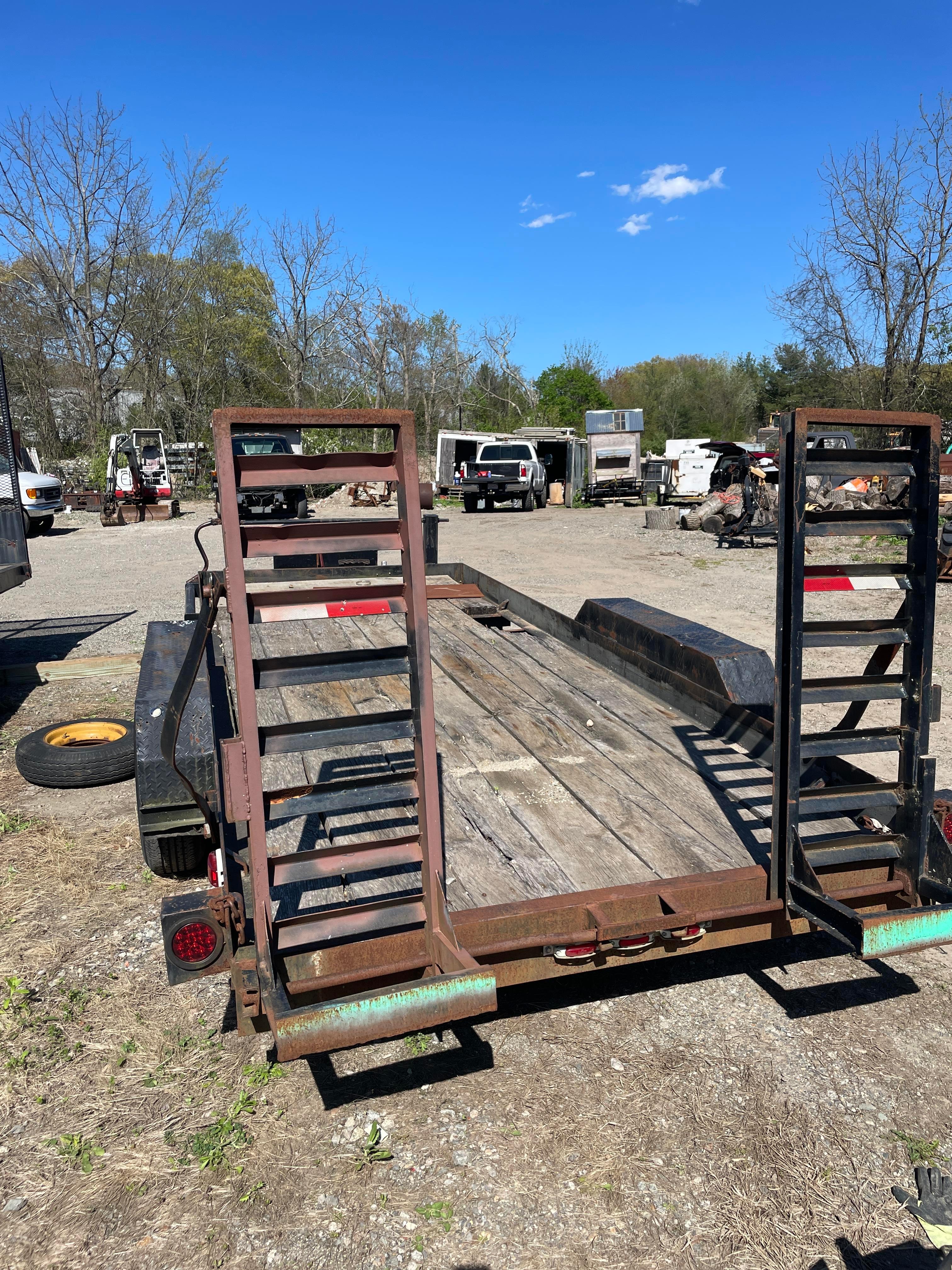 18' x 6'10" Tandem Axle Wood Deck Trailer with 2 Ramps, Brakes, Ball Hitch and Landing Gear (NO